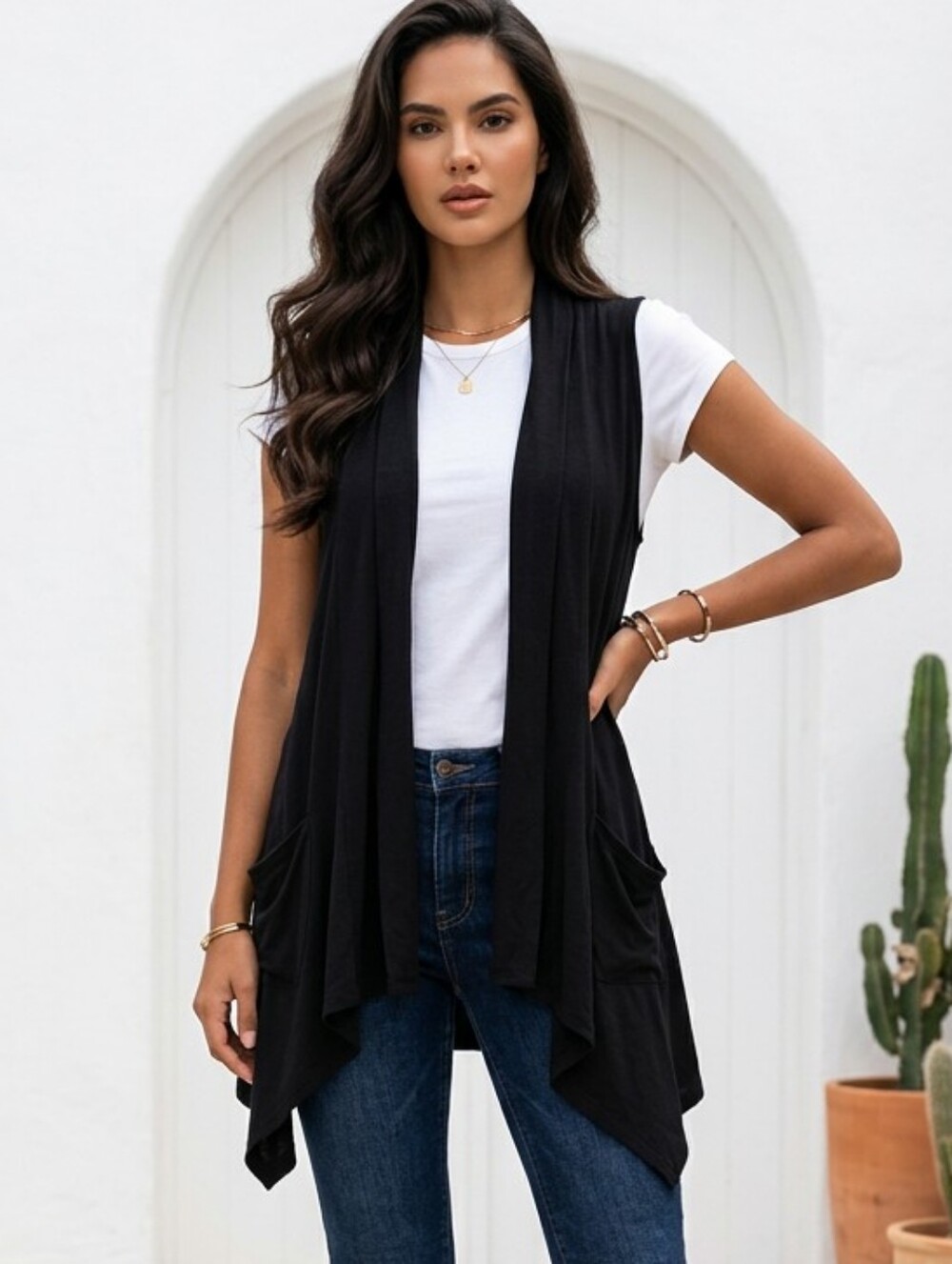 Miley Cyrus x Max Azria Black Waterfall Vest XL Lightweight Layering Piece